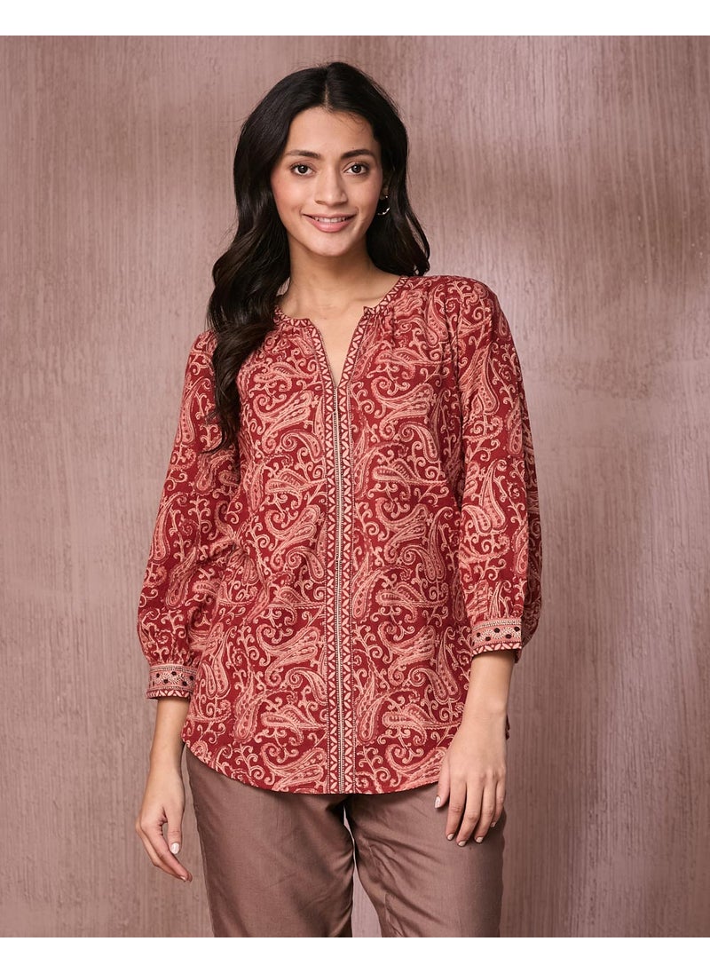 Beige Cotton Kalamkari Printed Tunic