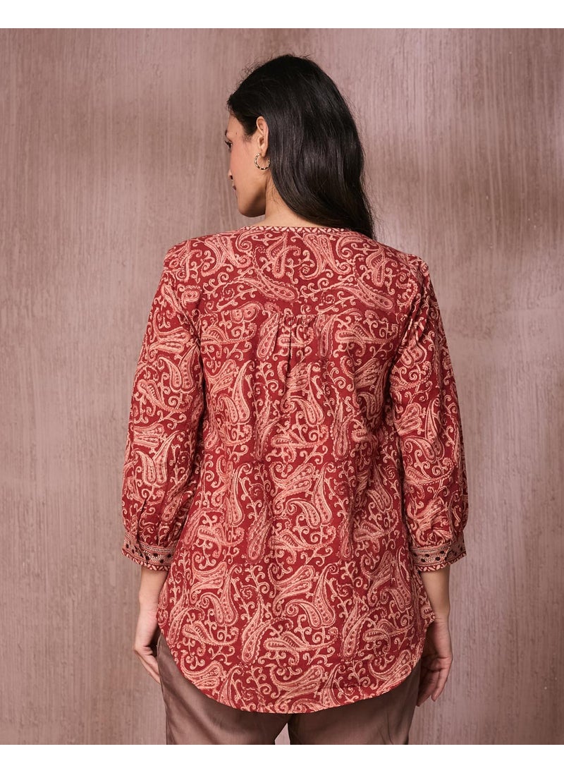 Beige Cotton Kalamkari Printed Tunic