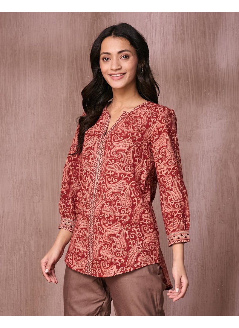 Beige Cotton Kalamkari Printed Tunic