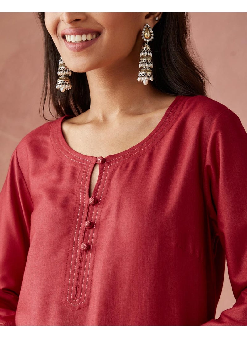 Pink Viscose Silk Slim Fit Short Kurta