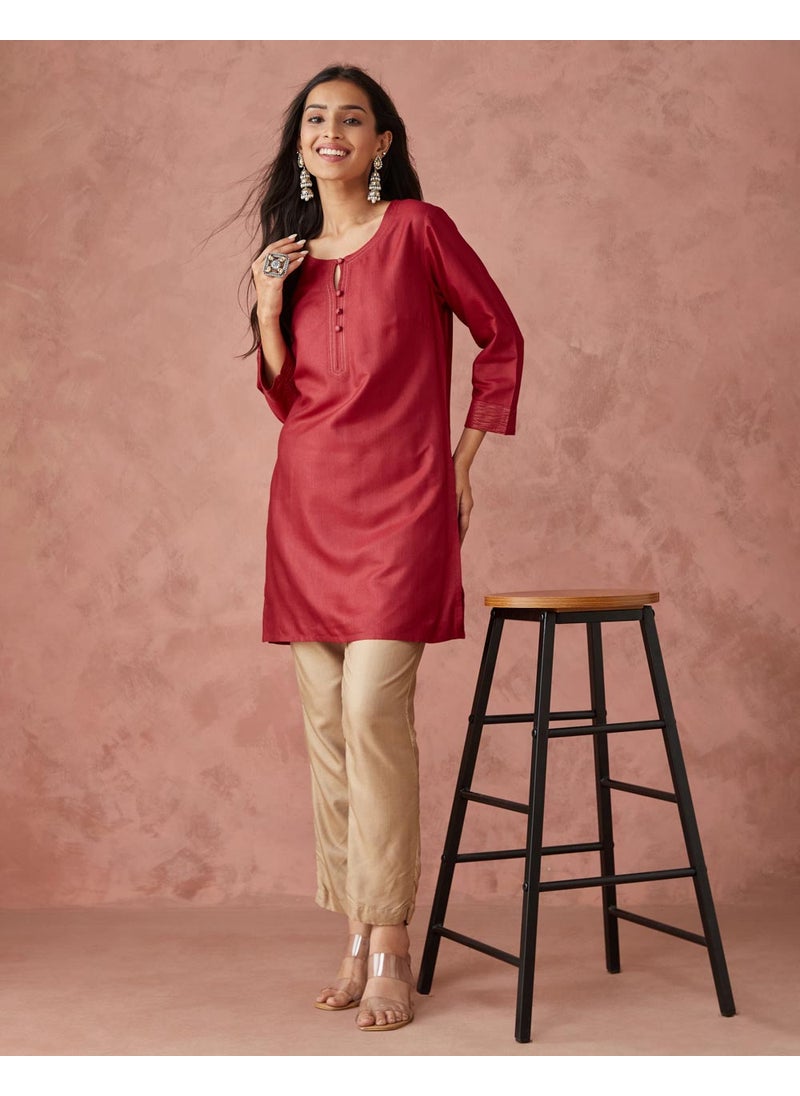 Pink Viscose Silk Slim Fit Short Kurta