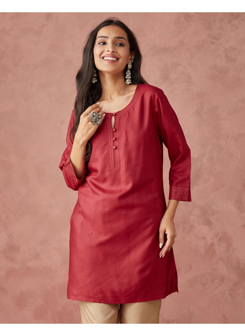 Pink Viscose Silk Slim Fit Short Kurta