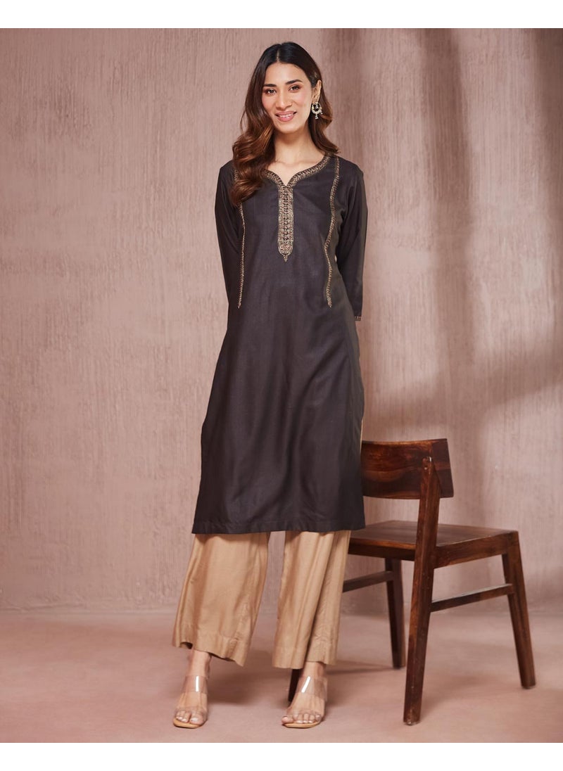 Viscose Silk Embroidered Long Kurta
