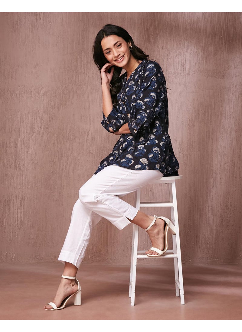 Black Cotton Dabu Printed Tunic