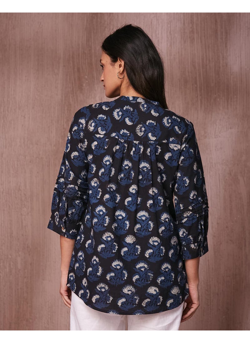 Black Cotton Dabu Printed Tunic