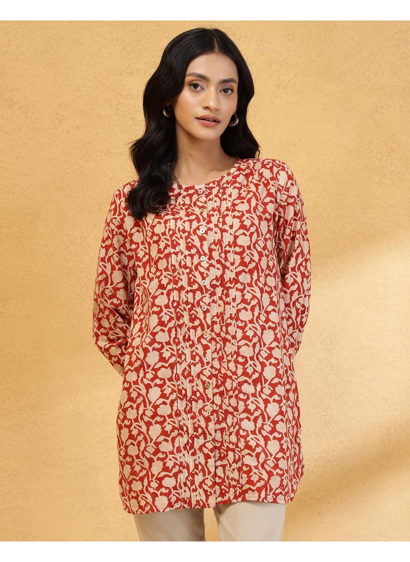 Beige Cotton Bagh Printed Tunic