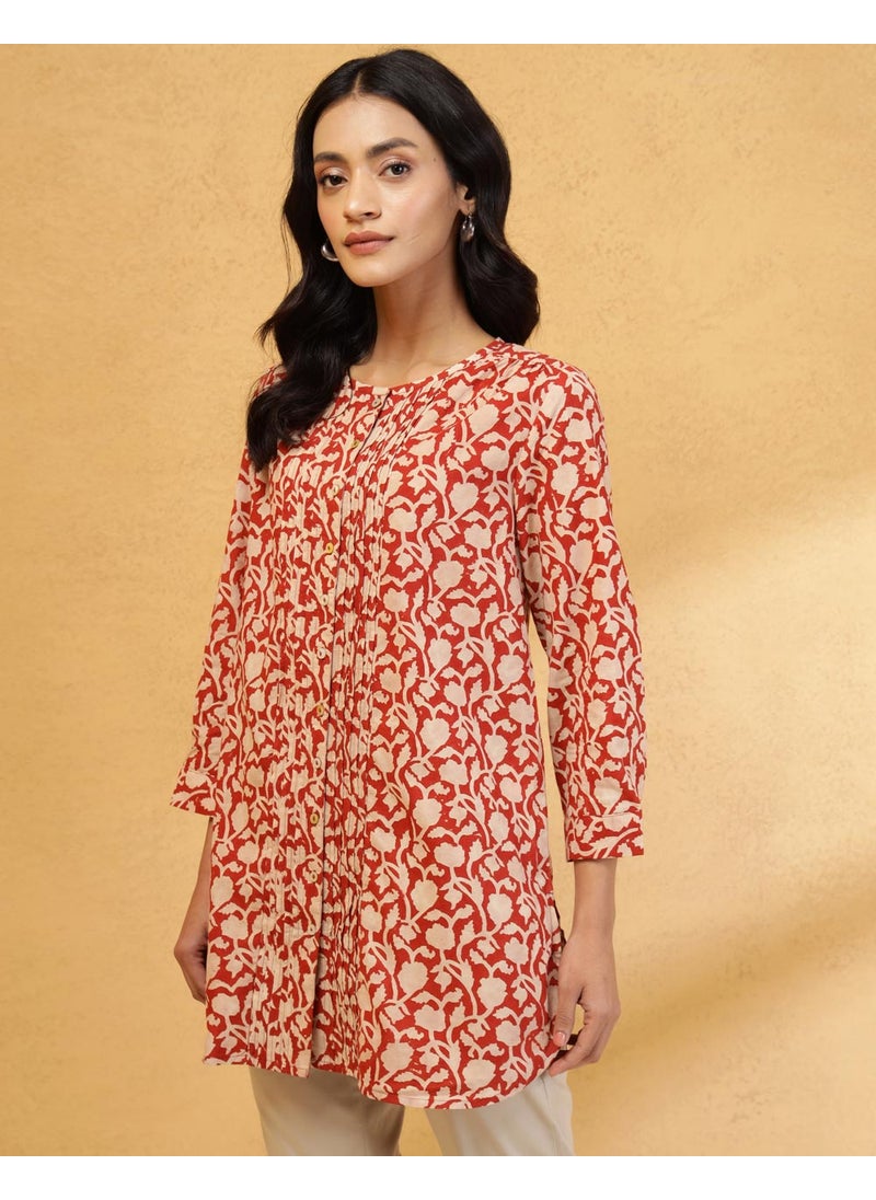 Beige Cotton Bagh Printed Tunic