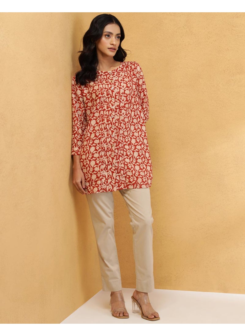 Beige Cotton Bagh Printed Tunic