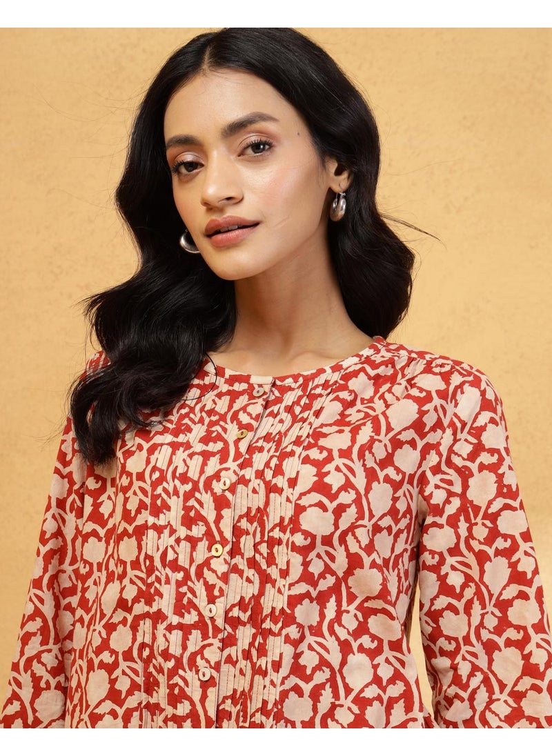 Beige Cotton Bagh Printed Tunic