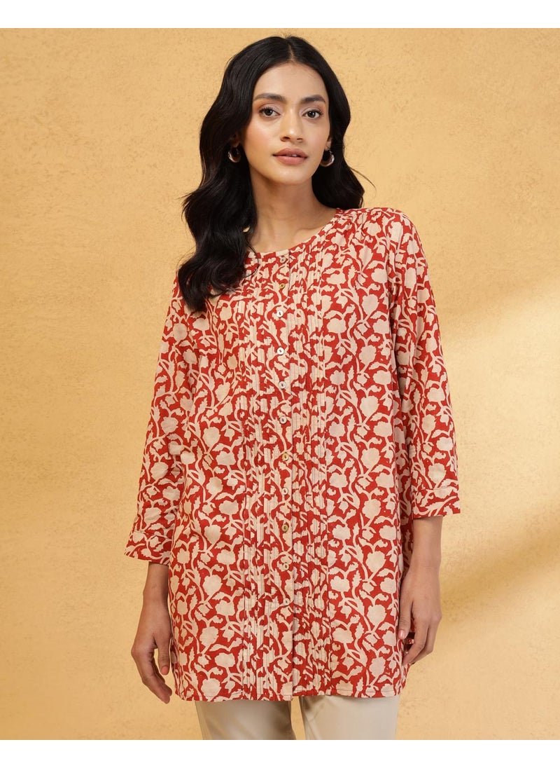 Beige Cotton Bagh Printed Tunic