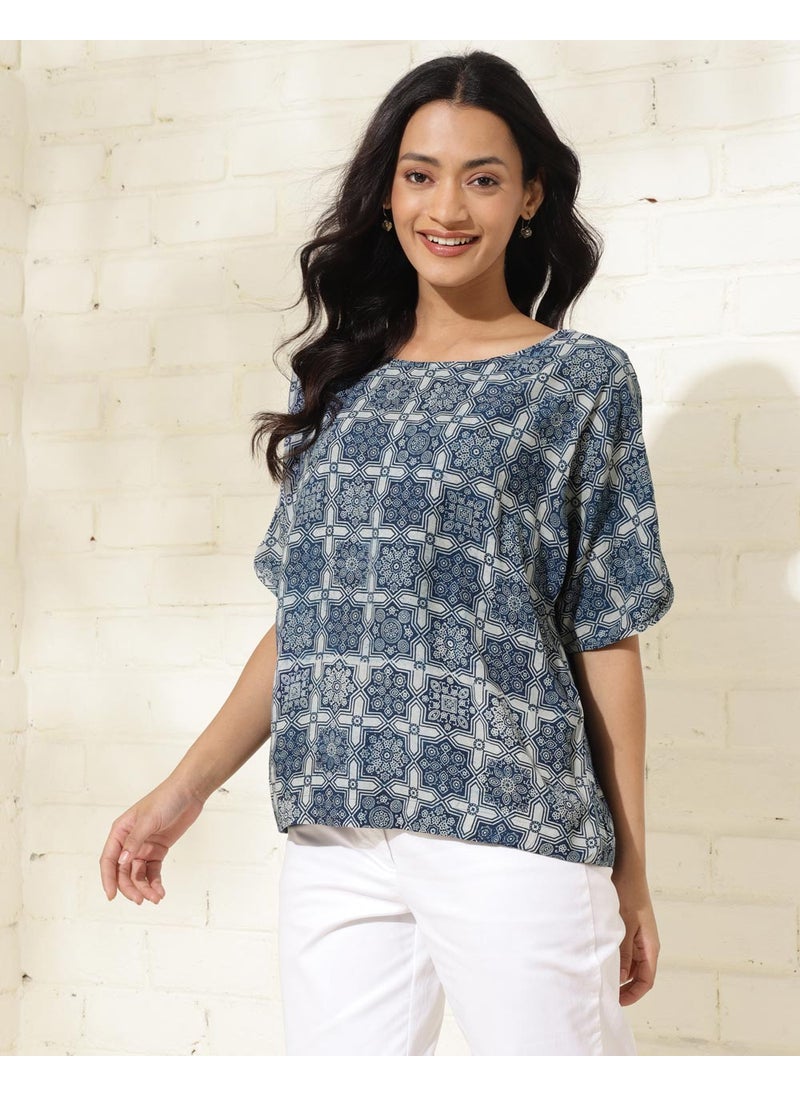 Blue Viscose Printed Top