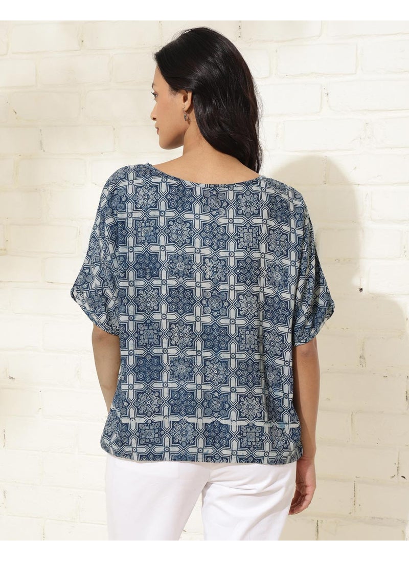 Blue Viscose Printed Top