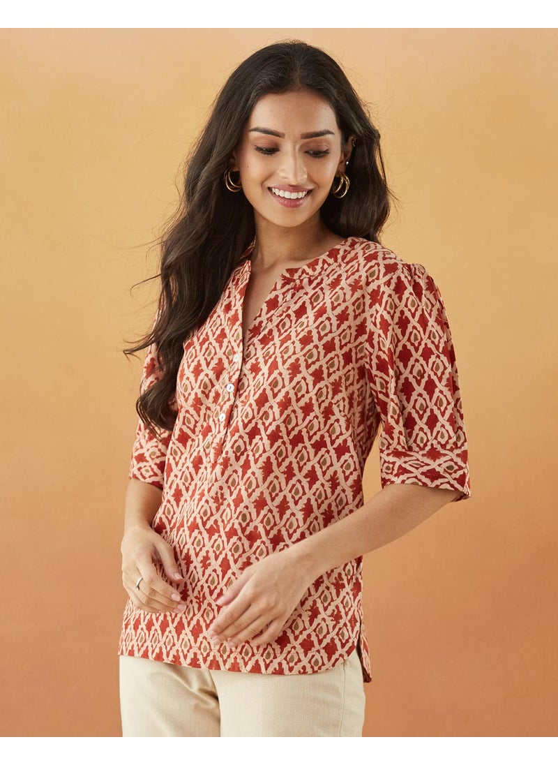 Maroon Cotton Kalamkari Printed Top
