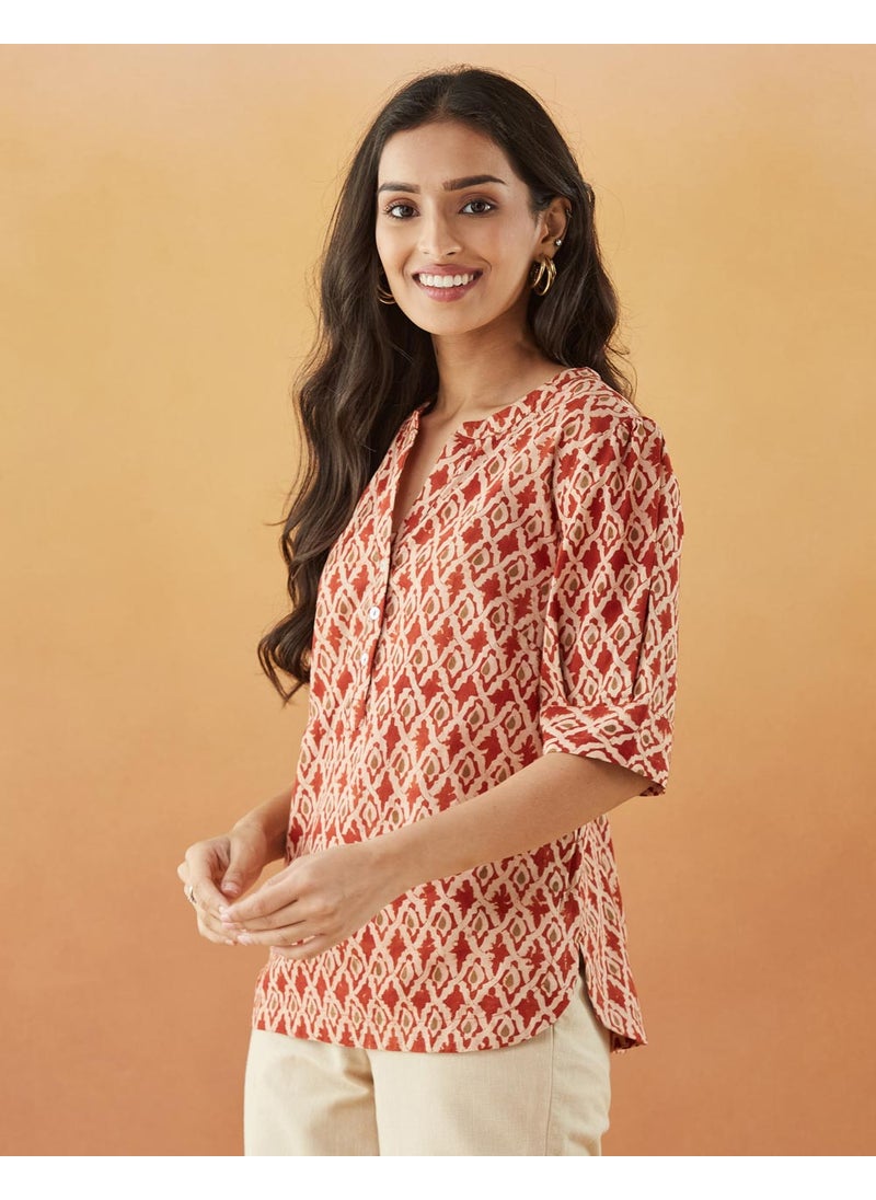Maroon Cotton Kalamkari Printed Top