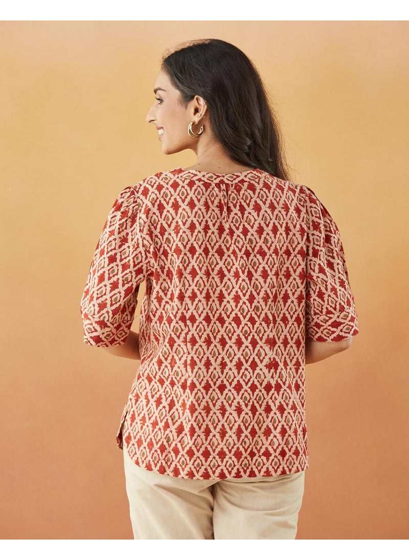 Maroon Cotton Kalamkari Printed Top