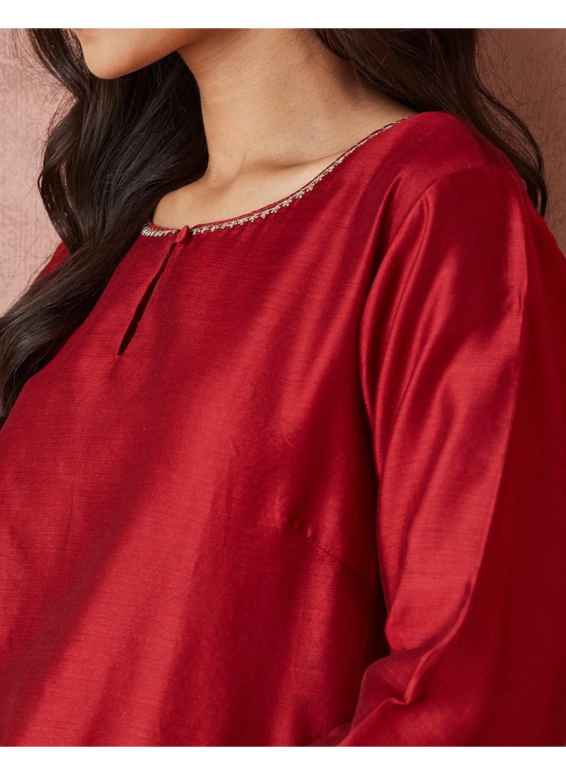 Cotton Silk Embroidered Short Kurta