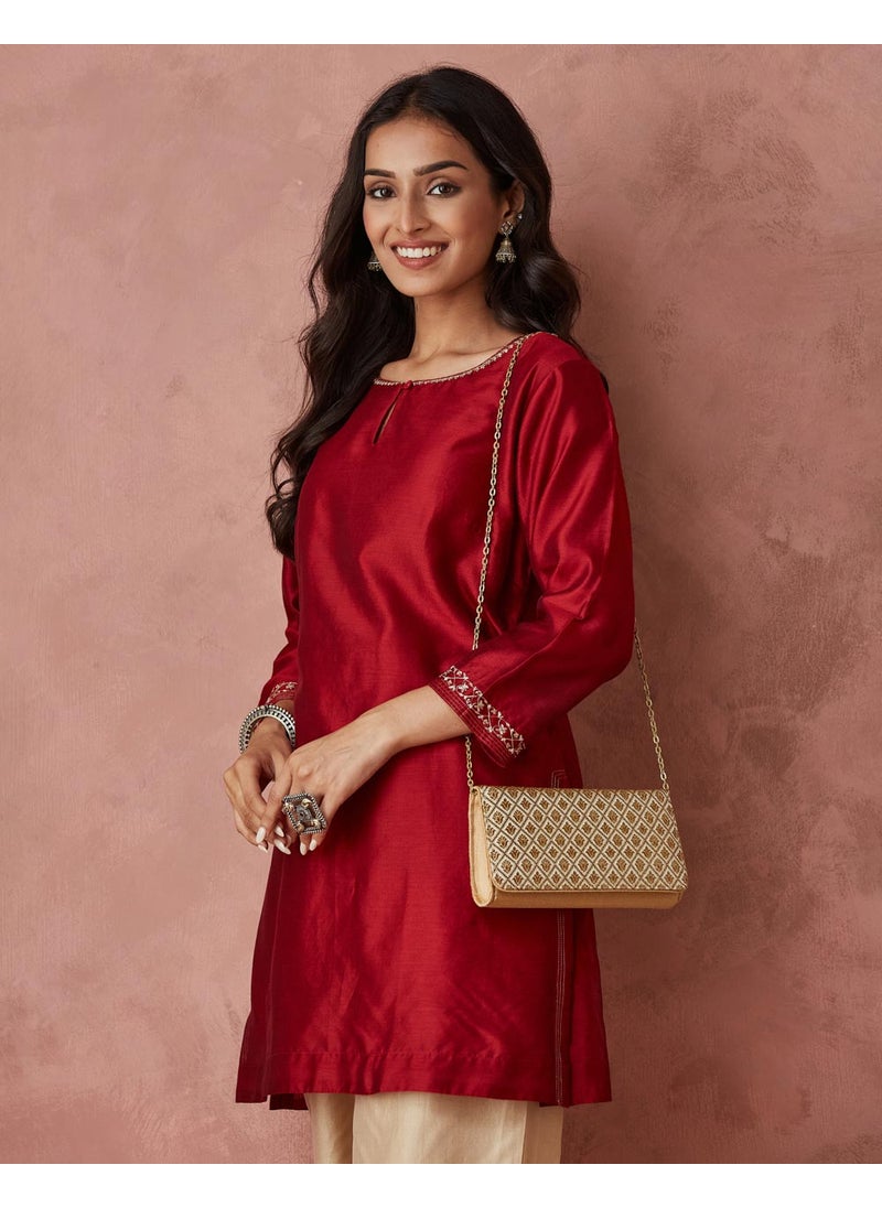 Cotton Silk Embroidered Short Kurta