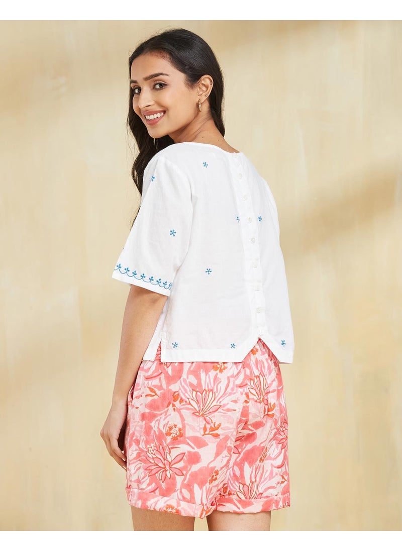 White Cotton Chikankari Short Top
