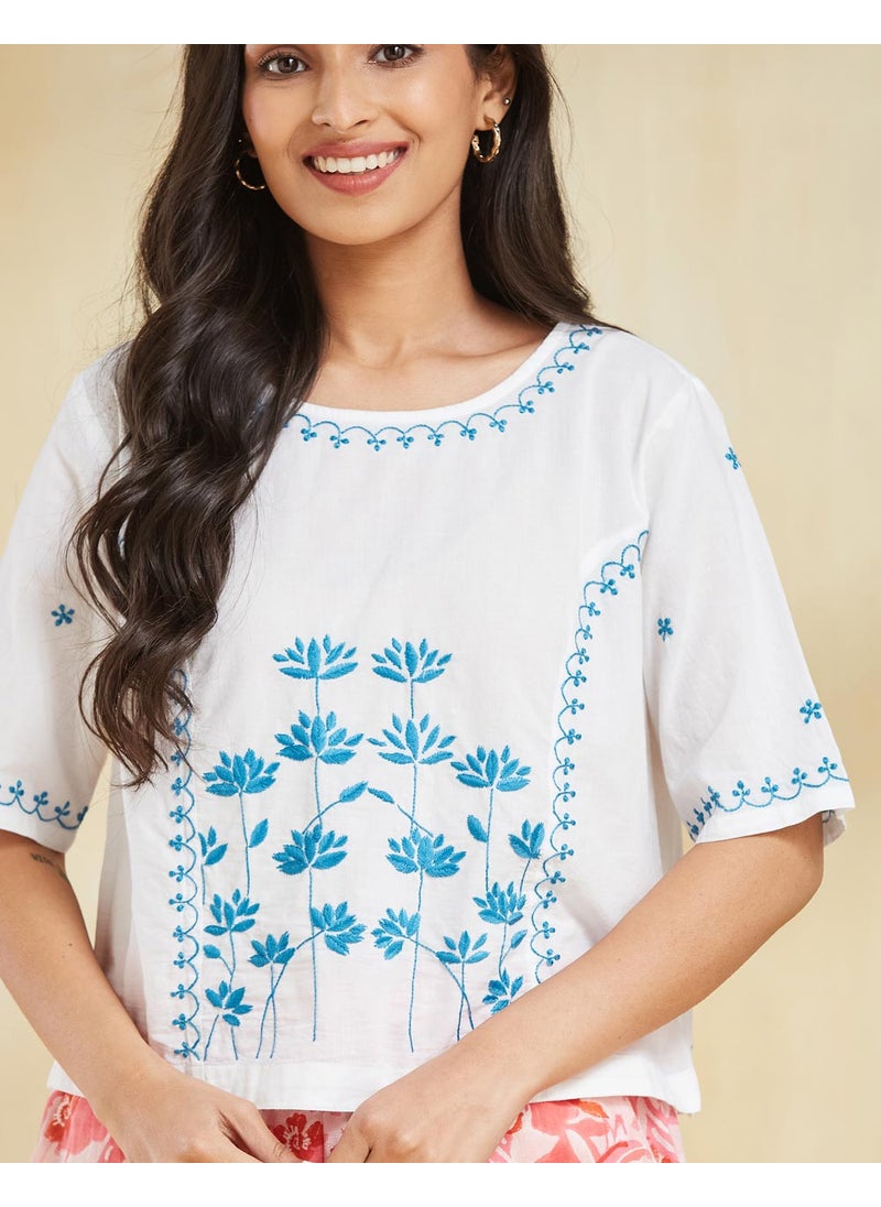 White Cotton Chikankari Short Top