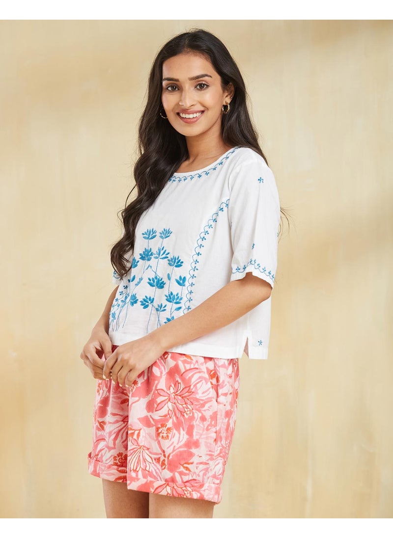 White Cotton Chikankari Short Top
