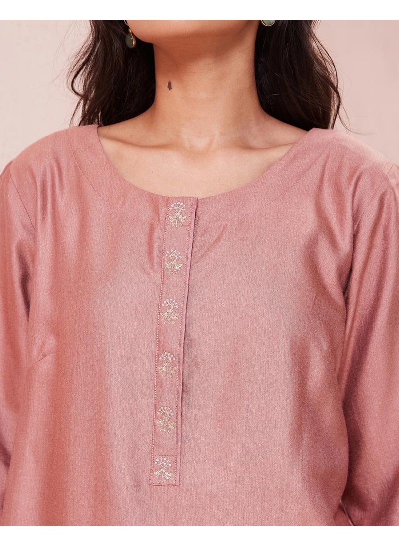 Pink Viscose Silk Knee Length Kurta
