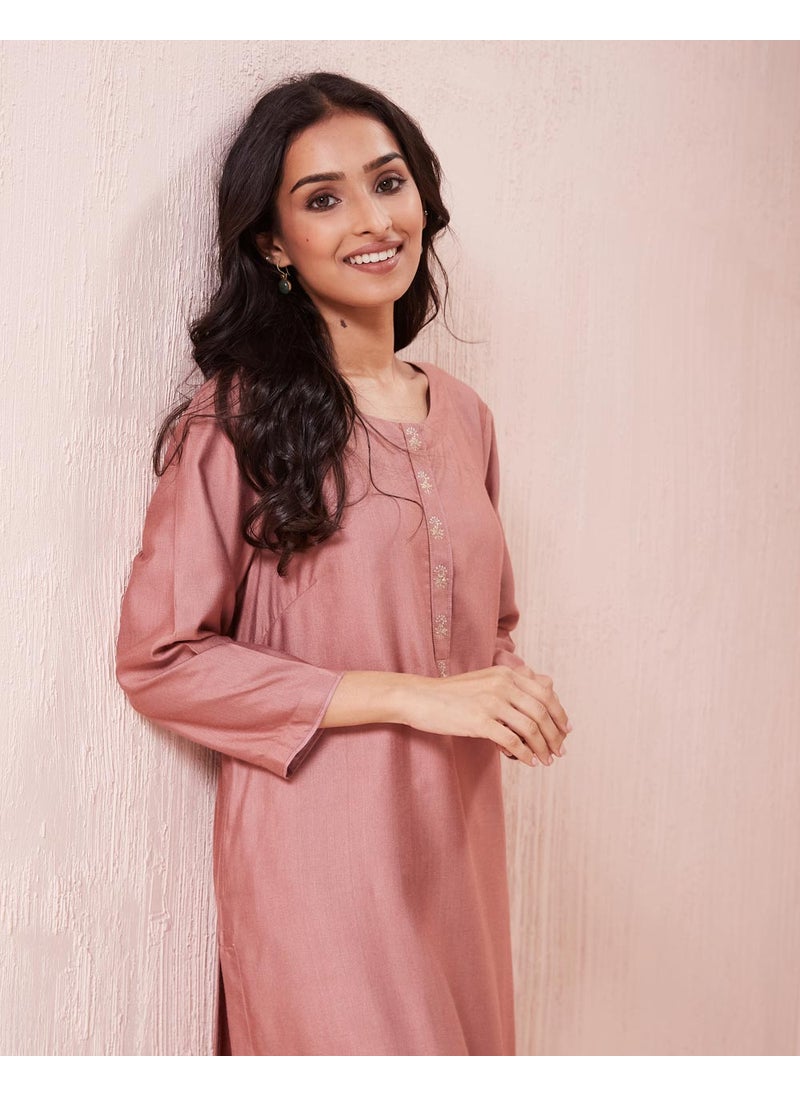 Pink Viscose Silk Knee Length Kurta
