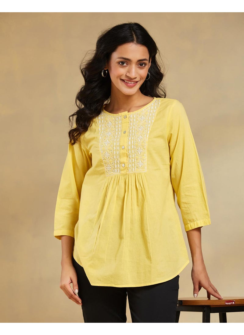 Yellow Cotton Chikankari Top