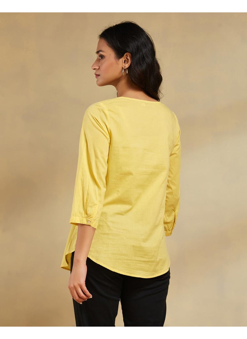 Yellow Cotton Chikankari Top