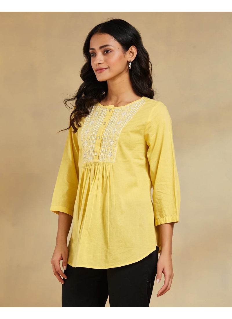 Yellow Cotton Chikankari Top