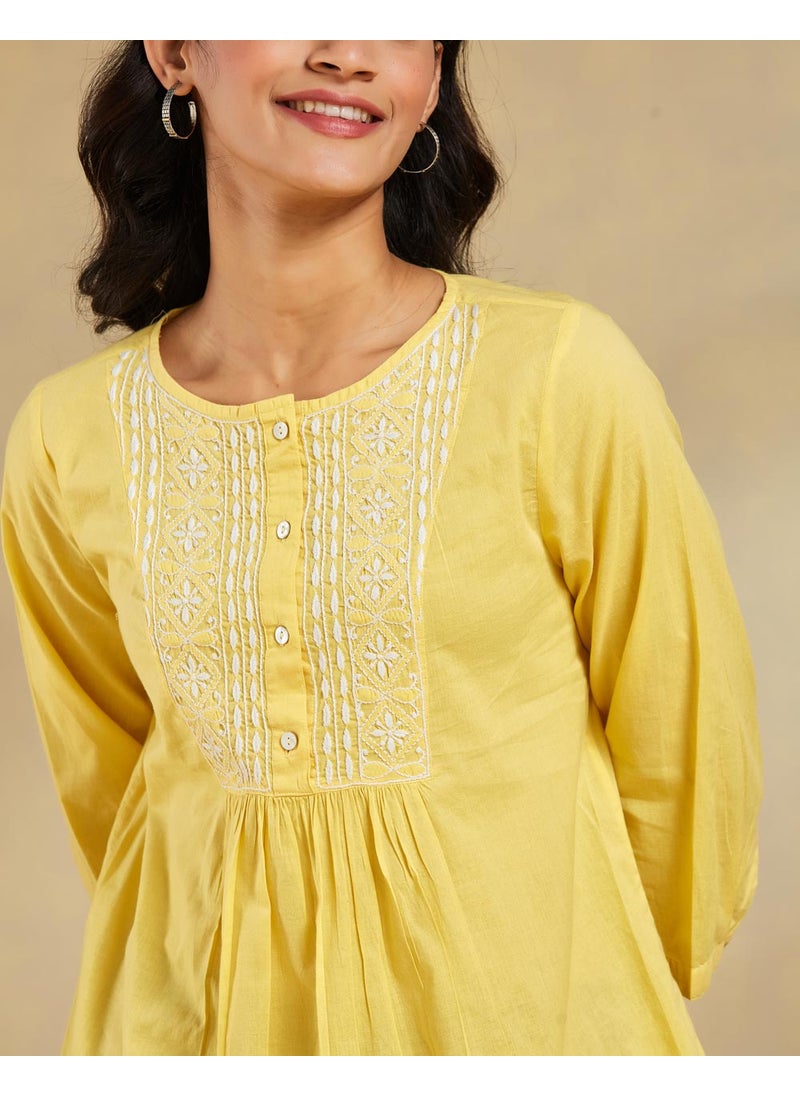 Yellow Cotton Chikankari Top