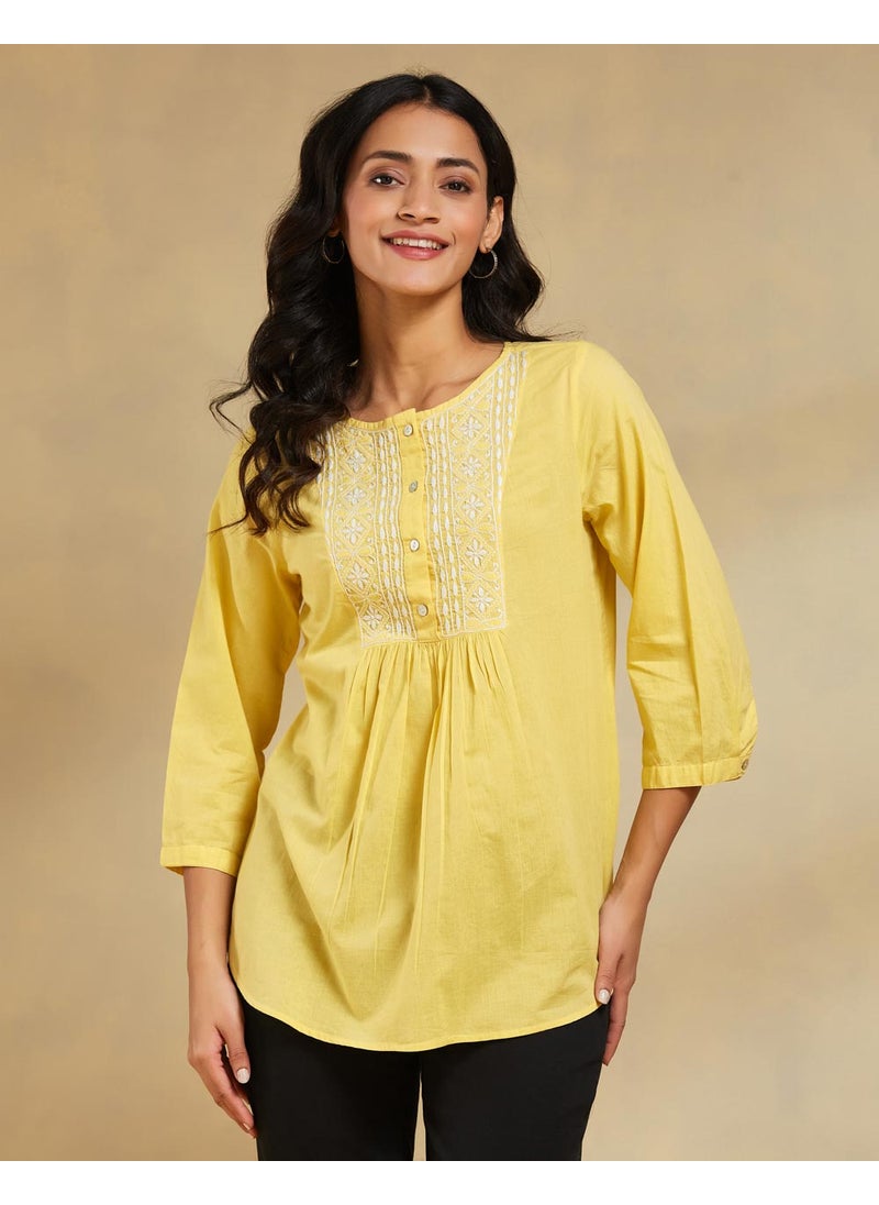 Yellow Cotton Chikankari Top