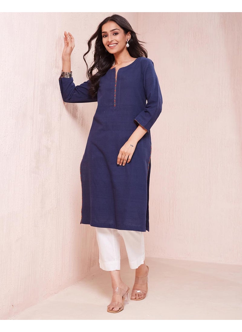 Indigo Cotton  Knee Length Kurta