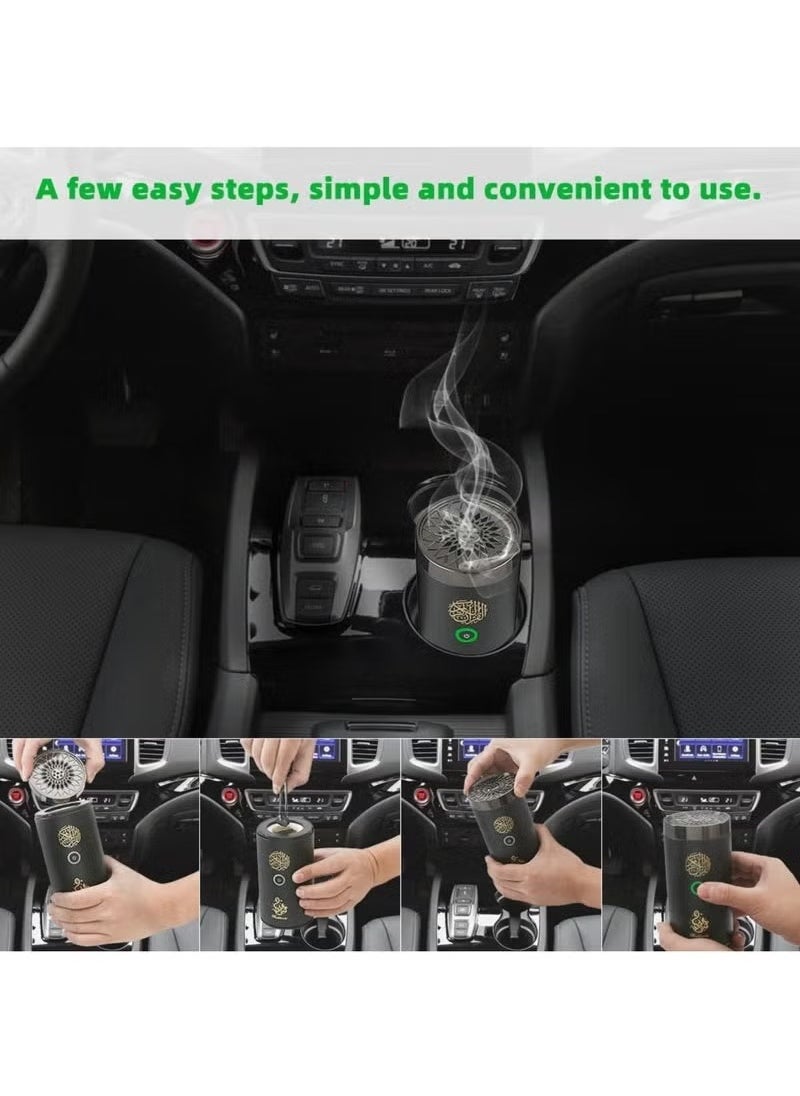 Car Bakhoor With Quran Speaker, Portable Arabian Electronic Aromatherapy Incense Burner, Quran Speaker Rechargeable USB-C Aromatherapy Machine Aroma Diffuser Remote And App Control Mini Bakhoor Burner SQ-600