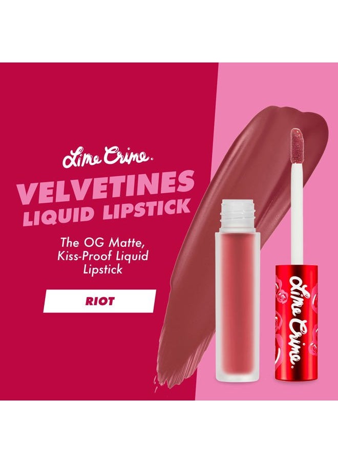Velvetines Liquid Matte Lipstick, Riot (Red Brown) - Bold, Long Lasting Shades & Lip Lining - Stellar Color & High Comfort for All-Day Wear - Talc-Free & Paraben-Free