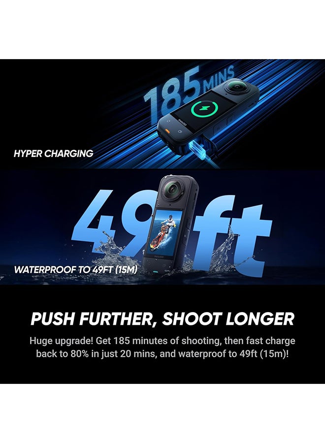 X5 - Waterproof 8K 360° Action Camera, Leading Low Light, Invisible Selfie Stick Effect, Rugged and Replaceable Lens, 3-Hour Battery, Built-in Wind Guard, Stabilization, Triple AI Chip Design
