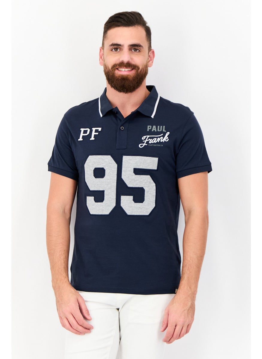 Men Regular Fit Embroidered Short Sleeves Polo Shirt, Navy Blue