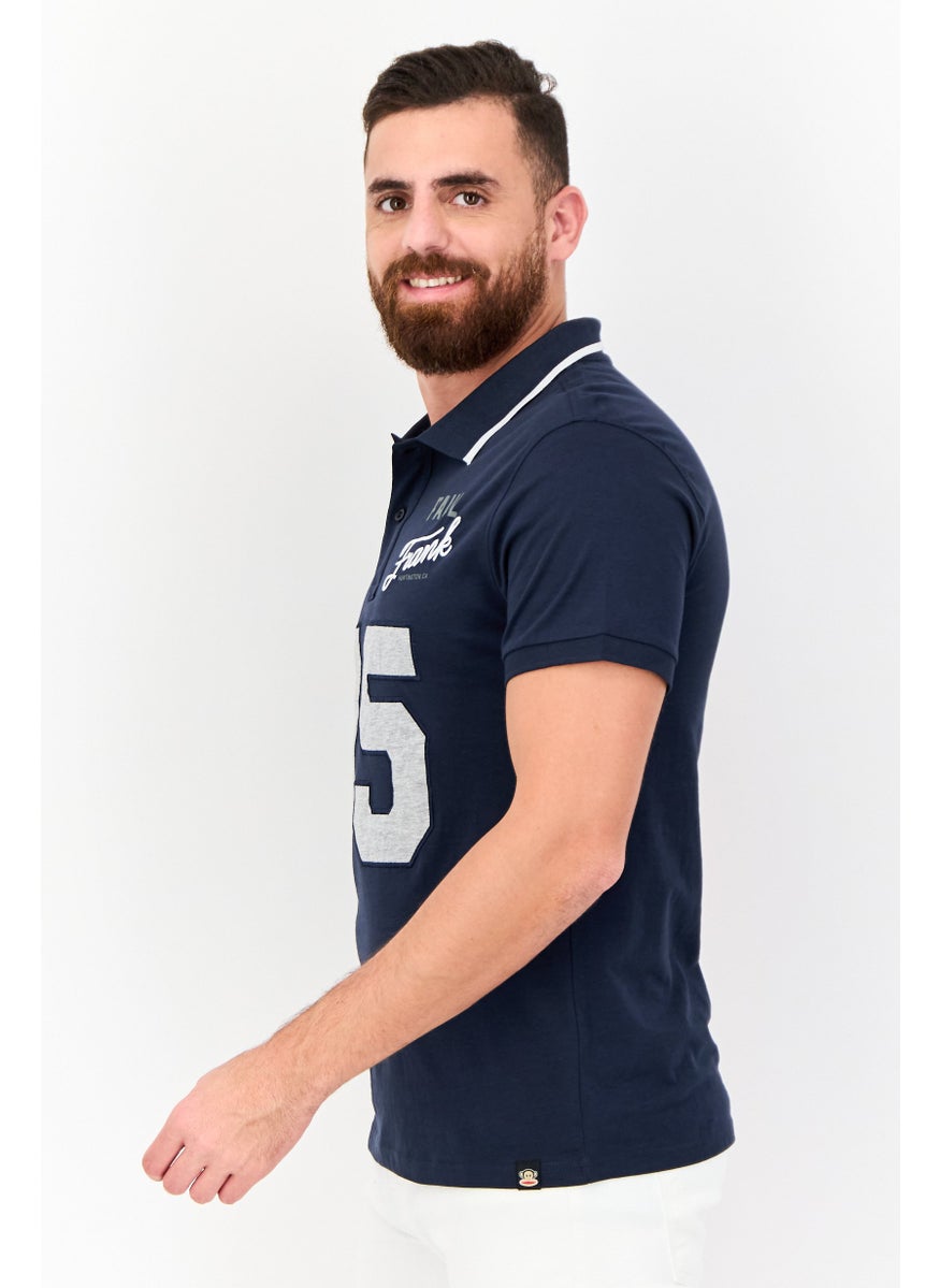 Men Regular Fit Embroidered Short Sleeves Polo Shirt, Navy Blue