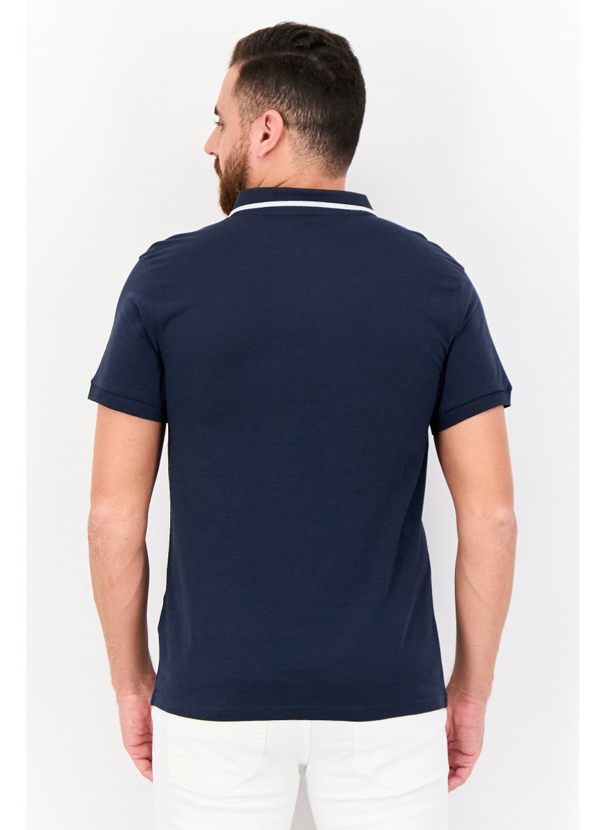 Men Regular Fit Embroidered Short Sleeves Polo Shirt, Navy Blue