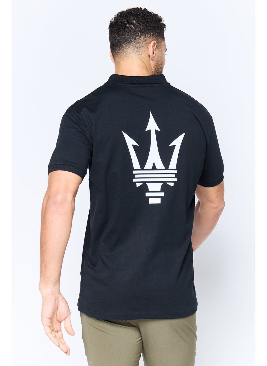 Men Regular Fit Brand Logo Short Sleeves Polo Shirt, Black
