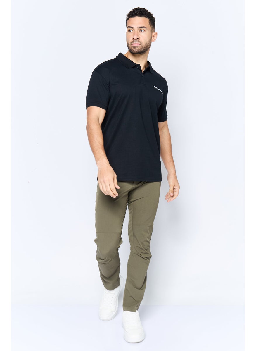 Men Regular Fit Brand Logo Short Sleeves Polo Shirt, Black