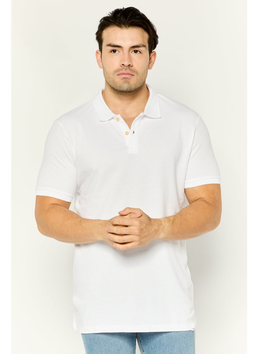 Men Regular Fit Short Sleeve Plain Polo Shirt, White