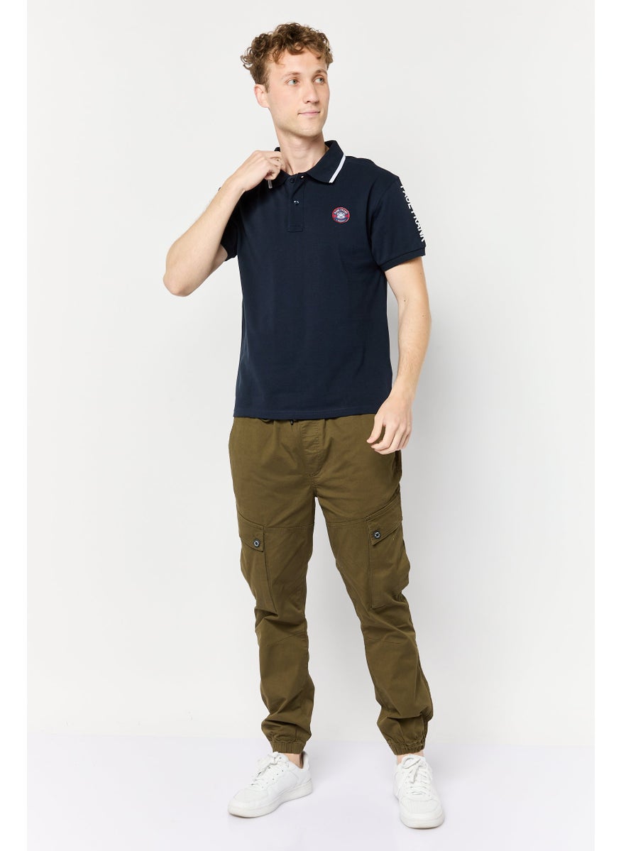 Men Regular Fit Graphic Print Short Sleeves Polo Shirt, Navy