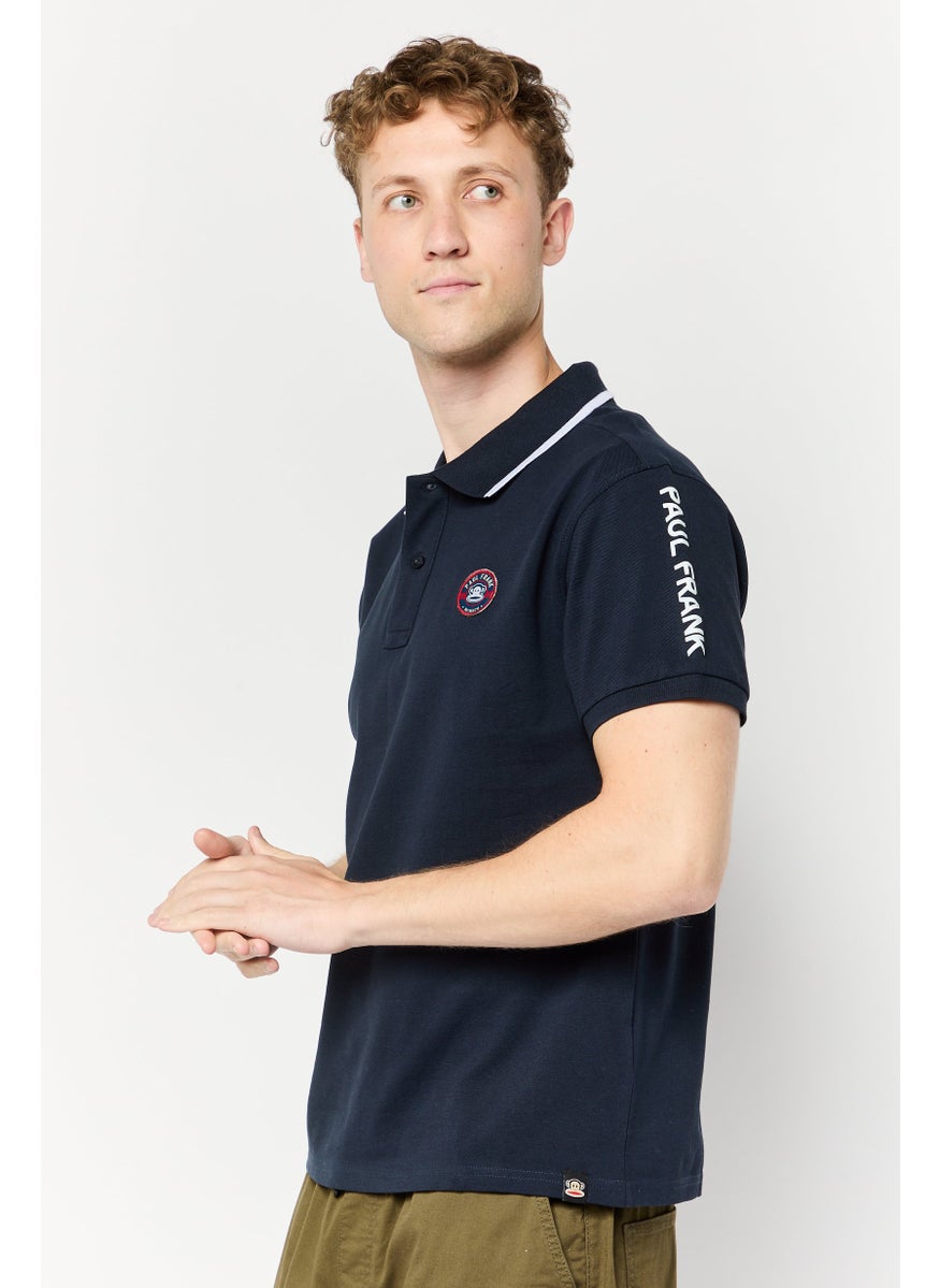Men Regular Fit Graphic Print Short Sleeves Polo Shirt, Navy