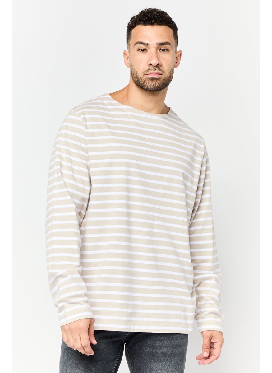 Men Round Neck Striped Long Sleeve T-Shirts, Multicolor