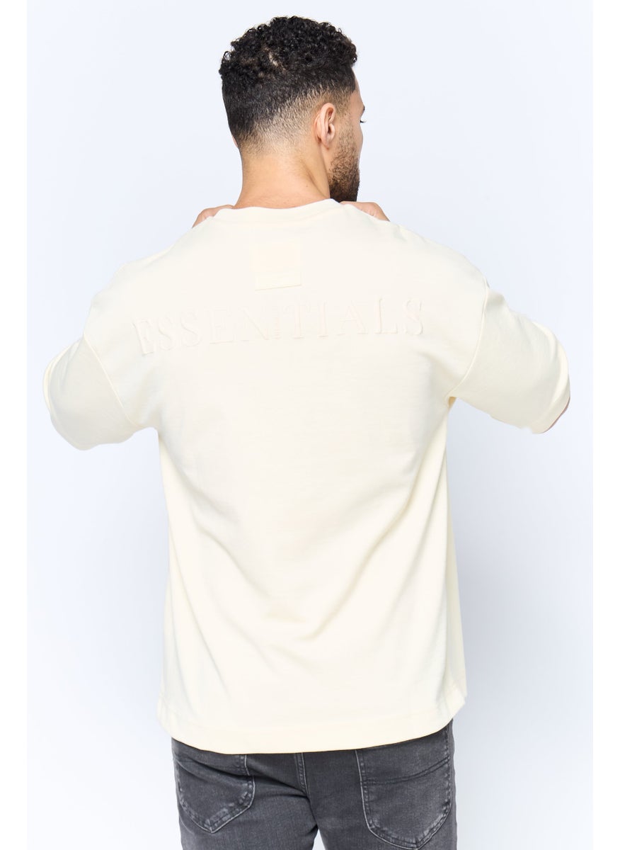 Men Crew Neck Short Sleeve Brand Logo T Shirt, Cream