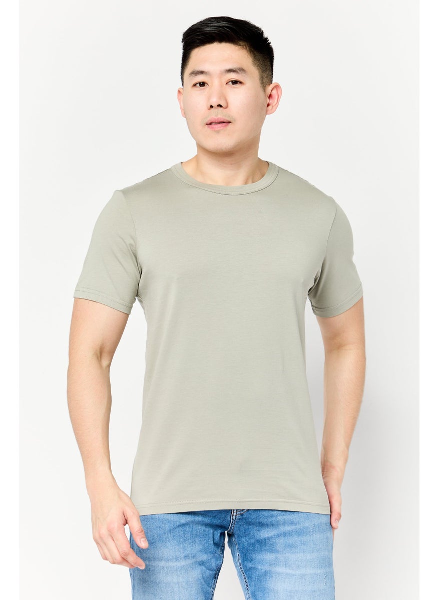 Men Crew Neck Short Sleeves Plain T-Shirt, Sage Green