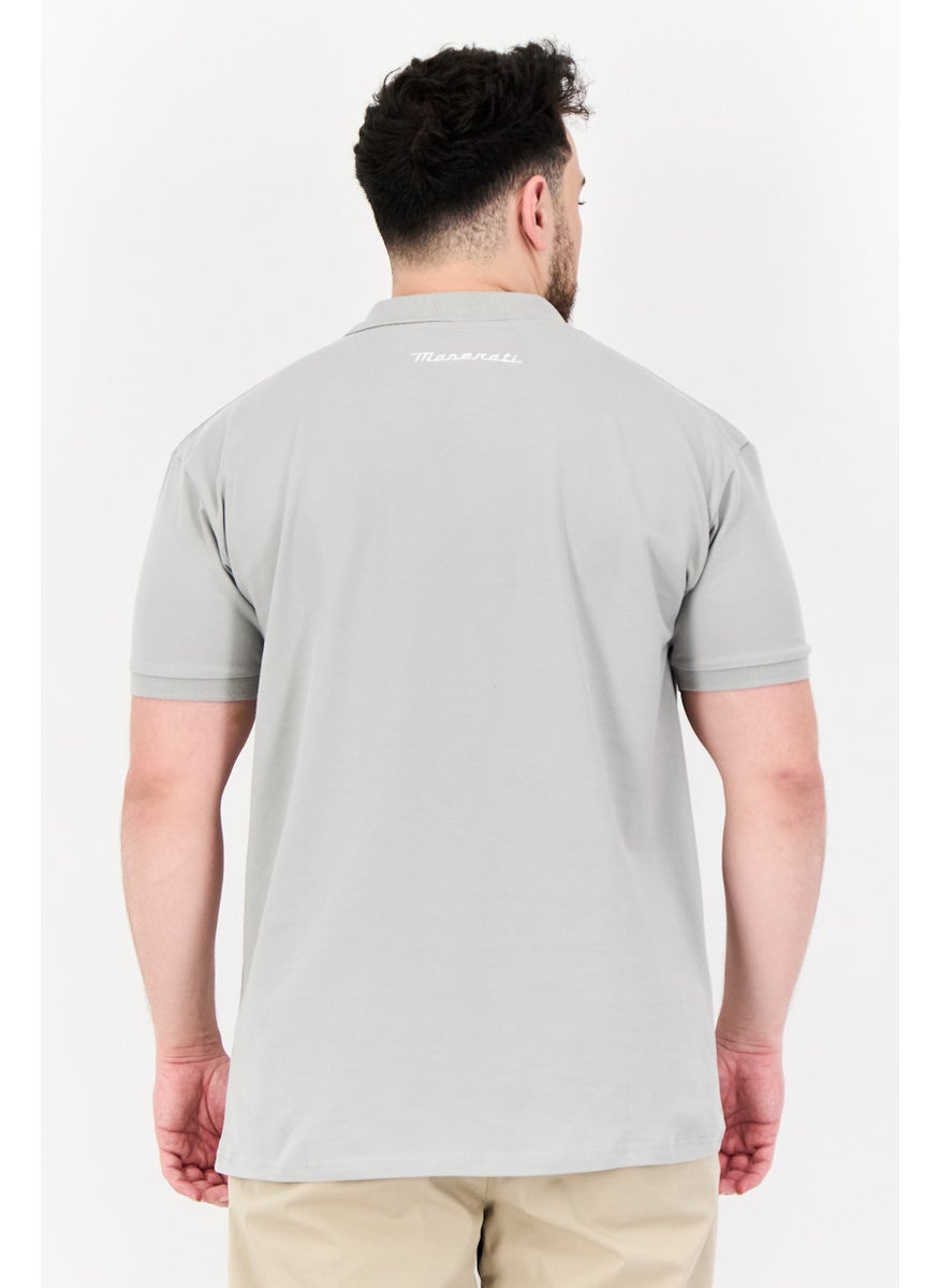 Men Regular Fit Embroidered Logo Short Sleeves Polo Shirt, Light Grey