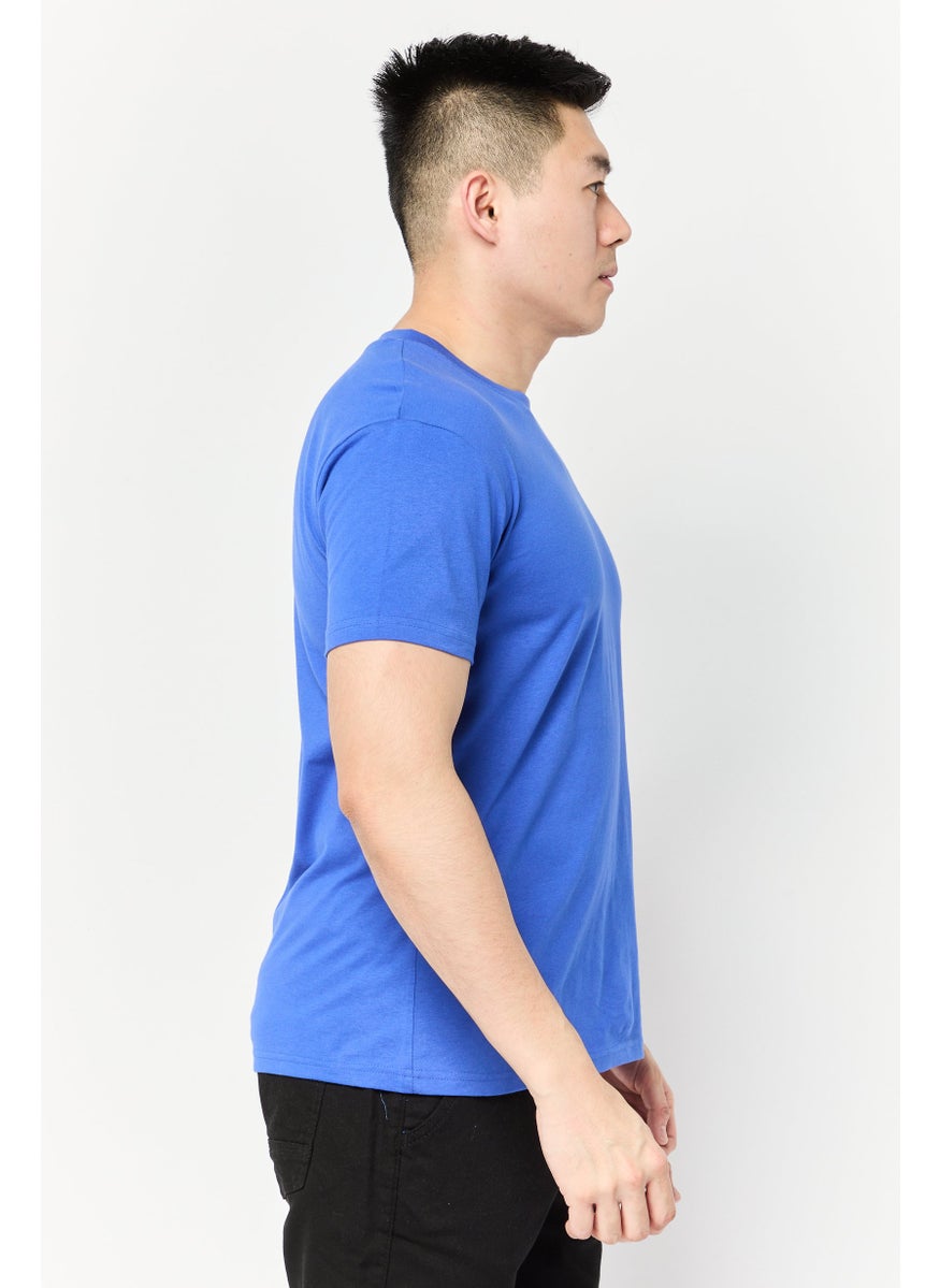 Men Crew Neck Short Sleeves Brand Logo T-Shirt, Blue