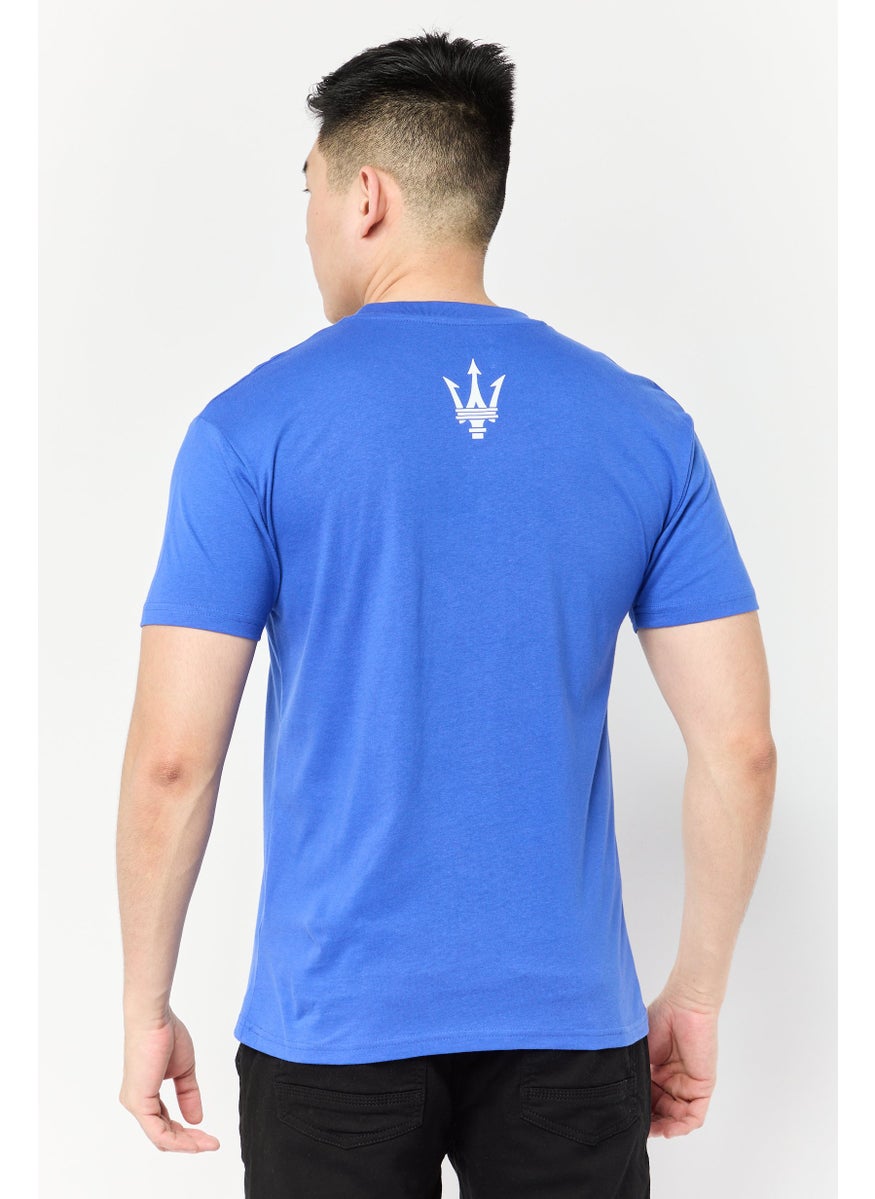 Men Crew Neck Short Sleeves Brand Logo T-Shirt, Blue
