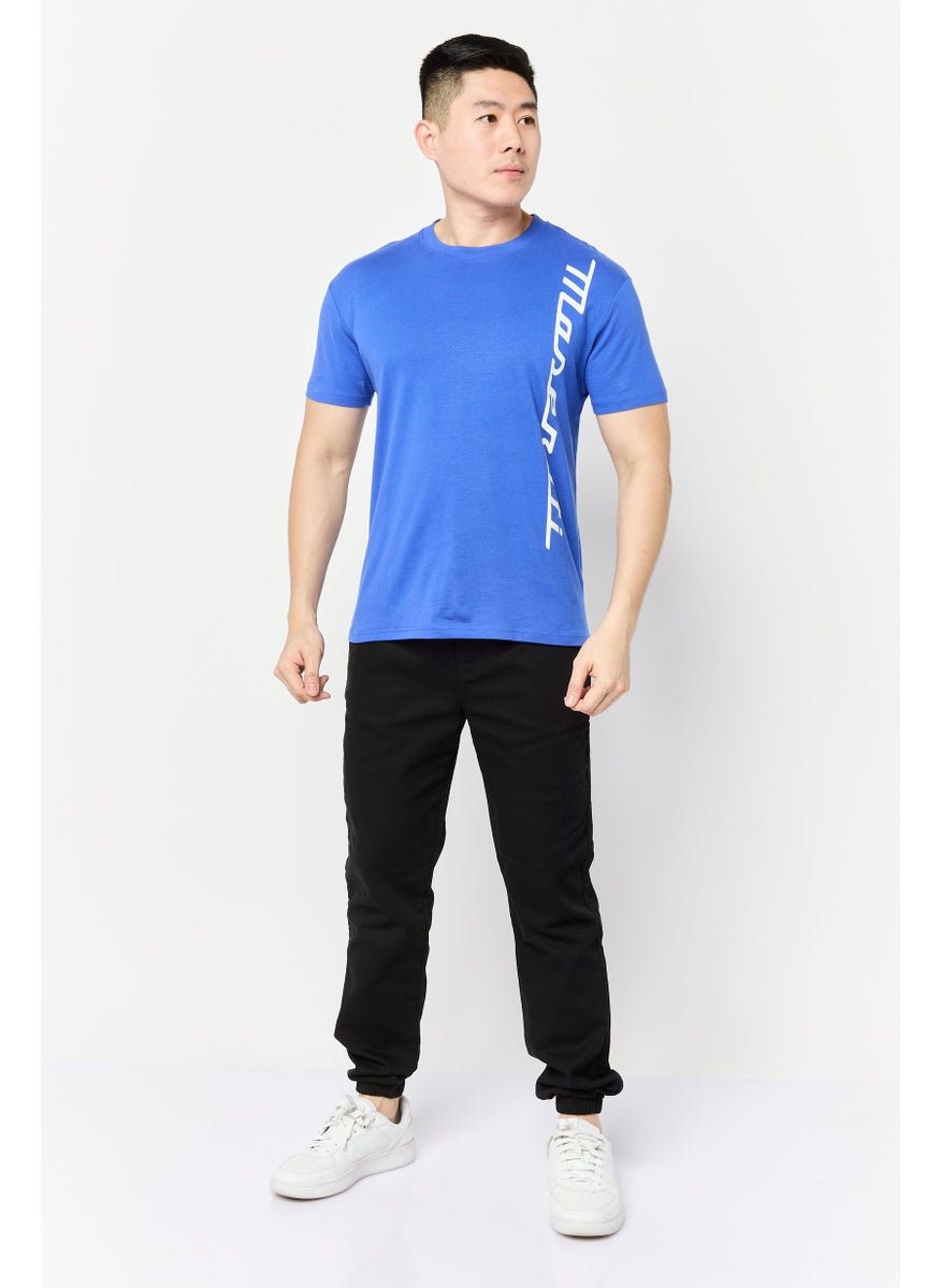Men Crew Neck Short Sleeves Brand Logo T-Shirt, Blue